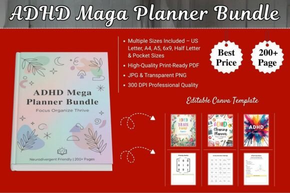 🧠 ADHD Mega Planner Bundle: Take Control of Focus, Routines, Emotions, and Daily Life