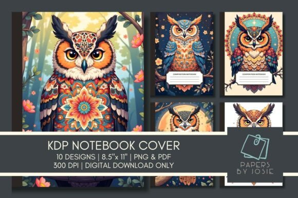 Owl Mandala Pattern KDP Notebook Cover Designs for Publishers