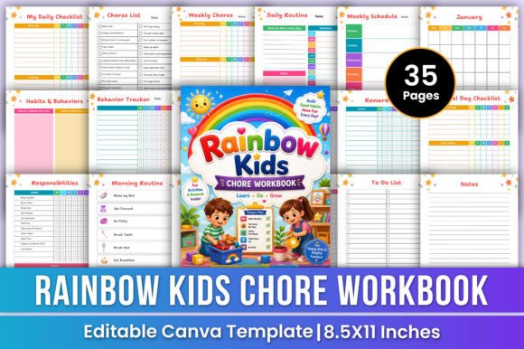 Rainbow Kids Chore Workbook Canva Kdp Design Guide